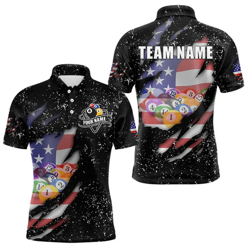 Personalized Grunge Black American Flag Billiard Shirts For Men Custom 8 Ball Pool Billiard Jersey TDM3743