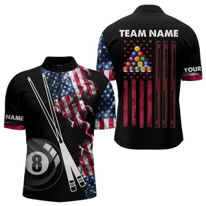 Personalized US Flag Smoke 8 Ball Pool Billiard Shirt For Men Custom Patriotic Billiard Team Jersey TDM3744