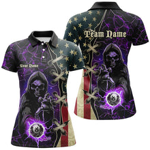 Load image into Gallery viewer, Purple Grim Reaper Lightning US Flag Billiard Shirts For Women, Patriotic Team League Pool Jerseys TDM1836