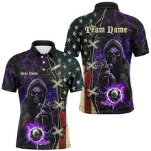 Load image into Gallery viewer, Purple Grim Reaper Lightning US Flag Billiard Shirts For Men, Patriotic Team League Pool Jerseys TDM1836