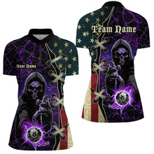 Load image into Gallery viewer, Purple Grim Reaper Lightning US Flag Billiard Shirts For Women, Patriotic Team League Pool Jerseys TDM1836