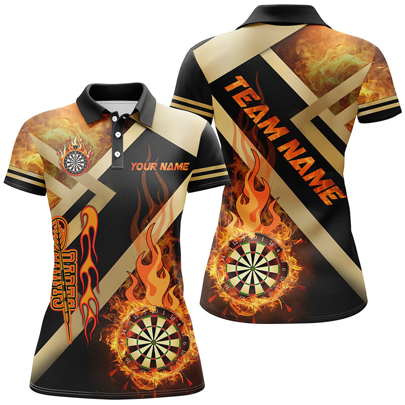 Personalized Gold And Black Dartboard Fire Flame Custom Darts Shirts For Women, Darts Team Jerseys TDM2048