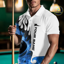 Load image into Gallery viewer, Personalized Blue 8 Ball Fire Flame Men&#39;s Billiard Shirt Custom Pool Team Jersey Polo &amp; 1/4 Zip TDM5230