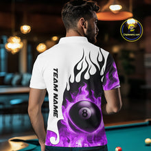 Load image into Gallery viewer, Personalized Purple 8 Ball Fire Flame Men&#39;s Billiard Shirt Custom Pool Team Jersey Polo &amp; 1/4 Zip TDM5231