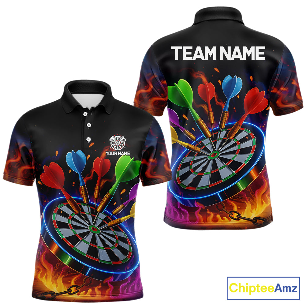 Colorful Neon Flame Darts Shirt For Men Custom Funny Darts Team Jersey Polo & Quarter Zip TDM5500