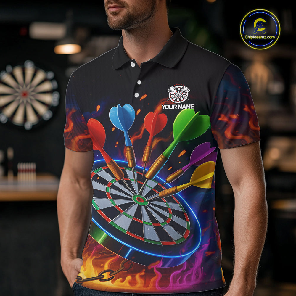 Colorful Neon Flame Darts Shirt For Men Custom Funny Darts Team Jersey Polo & Quarter Zip TDM5500