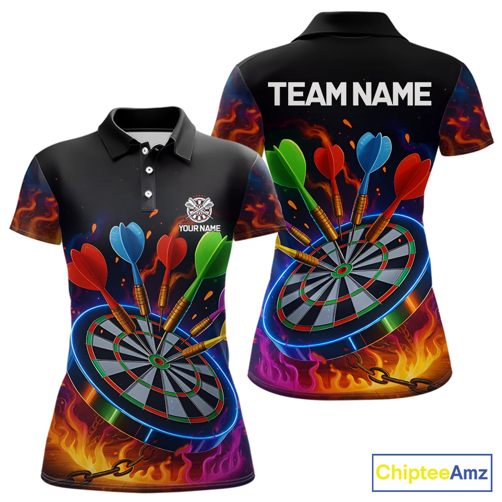 Colorful Neon Flame Darts Shirt For Women Custom Funny Darts Team Jersey Polo & Quarter Zip TDM5500