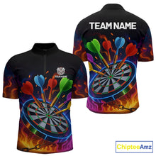 Load image into Gallery viewer, Colorful Neon Flame Darts Shirt For Men Custom Funny Darts Team Jersey Polo &amp; Quarter Zip TDM5500
