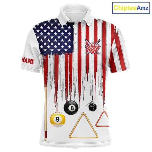 American Flag Billiard Shirt For Men Custom Patriotic Pool Team Jersey Polo & 1/4 Zip |White TDM5753