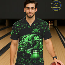 Load image into Gallery viewer, Green Grim Reaper Lightning Hawaiian Bowling Shirt For Men Women, Skull Bowling Team Jersey TDM5952