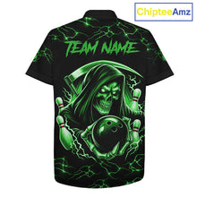 Load image into Gallery viewer, Green Grim Reaper Lightning Hawaiian Bowling Shirt For Men Women, Skull Bowling Team Jersey TDM5952