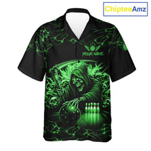 Load image into Gallery viewer, Green Grim Reaper Lightning Hawaiian Bowling Shirt For Men Women, Skull Bowling Team Jersey TDM5952