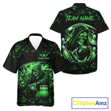 Load image into Gallery viewer, Green Grim Reaper Lightning Hawaiian Bowling Shirt For Men Women, Skull Bowling Team Jersey TDM5952