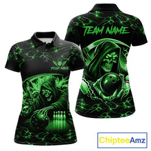 Load image into Gallery viewer, Custom Green Grim Reaper Lightning Bowling Shirt For Women, Skull Bowling Jersey Team Polo &amp; 1/4 Zip TDM5952