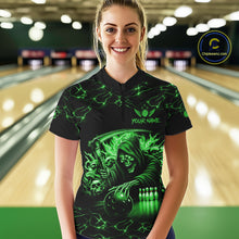 Load image into Gallery viewer, Custom Green Grim Reaper Lightning Bowling Shirt For Women, Skull Bowling Jersey Team Polo &amp; 1/4 Zip TDM5952