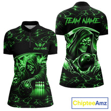 Load image into Gallery viewer, Custom Green Grim Reaper Lightning Bowling Shirt For Women, Skull Bowling Jersey Team Polo &amp; 1/4 Zip TDM5952