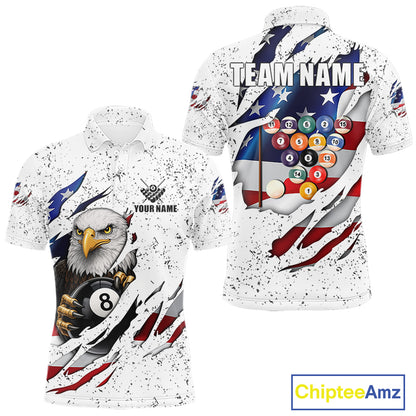 White Grunge US Flag Eagle Billiard Shirt For Men Custom 8 Ball Pool Team Jersey Polo & 1/4 Zip TDM5956