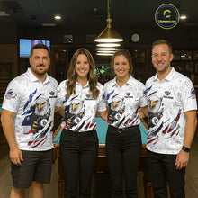 Load image into Gallery viewer, White Grunge US Flag Eagle Billiard Shirt For Men Custom 8 Ball Pool Team Jersey Polo &amp; 1/4 Zip TDM5956