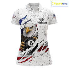 Load image into Gallery viewer, White Grunge US Flag Eagle Billiard Shirt For Women Custom 8 Ball Pool Team Jersey Polo &amp; 1/4 Zip TDM5956