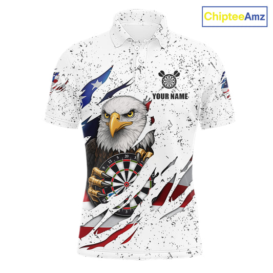 White Grunge American Flag Darts Shirt For Men Custom Patriotic Darts Team Jersey Polo & 1/4 Zip TDM5958