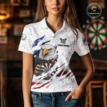 Load image into Gallery viewer, White Grunge American Flag Darts Shirt For Women Custom Patriotic Darts Team Jersey Polo &amp; 1/4 Zip TDM5958