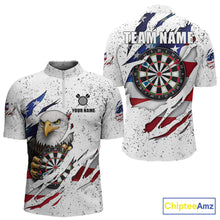 Load image into Gallery viewer, White Grunge American Flag Darts Shirt For Men Custom Patriotic Darts Team Jersey Polo &amp; 1/4 Zip TDM5958
