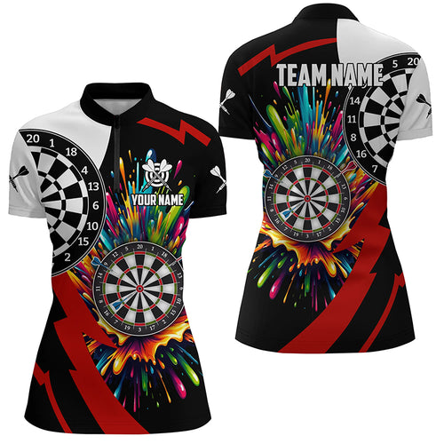 Colorful Dartboard Women Darts Quarter-Zip Shirts Custom Name Unique Darts Team Jerseys TDM1268