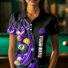 Load image into Gallery viewer, 3D Billiard Balls Fire Flame Custom Pool Shirts For Women, Billiard League Team Jerseys | Purple TDM3753