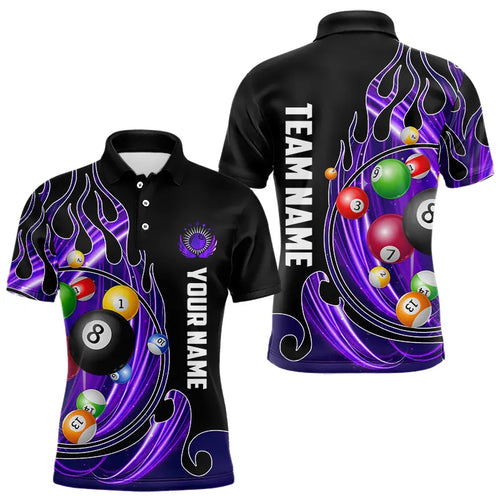 3D Billiard Balls Fire Flame Custom Pool Shirts For Men, Billiard League Team Jerseys | Purple TDM3753