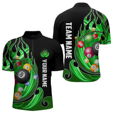 Load image into Gallery viewer, 3D Billiard Balls Fire Flame Custom Pool Shirts For Men, Billiard League Team Jerseys | Green TDM3754