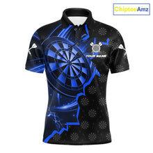 Load image into Gallery viewer, Blue Dartboard Ligthning Darts Shirt For Men Custom Darts Jersey Team Polo &amp; Quarter Zip TDM6110