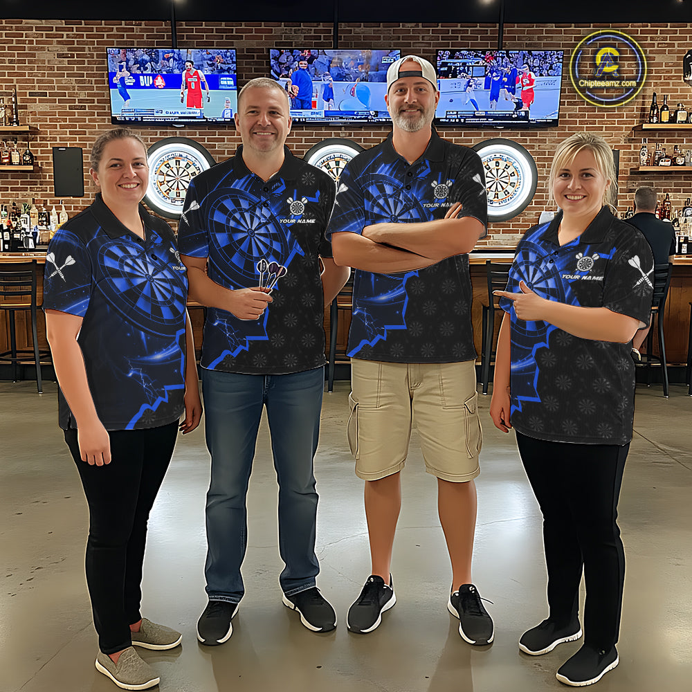 Blue Dartboard Ligthning Darts Shirt For Men Custom Darts Jersey Team Polo & Quarter Zip TDM6110