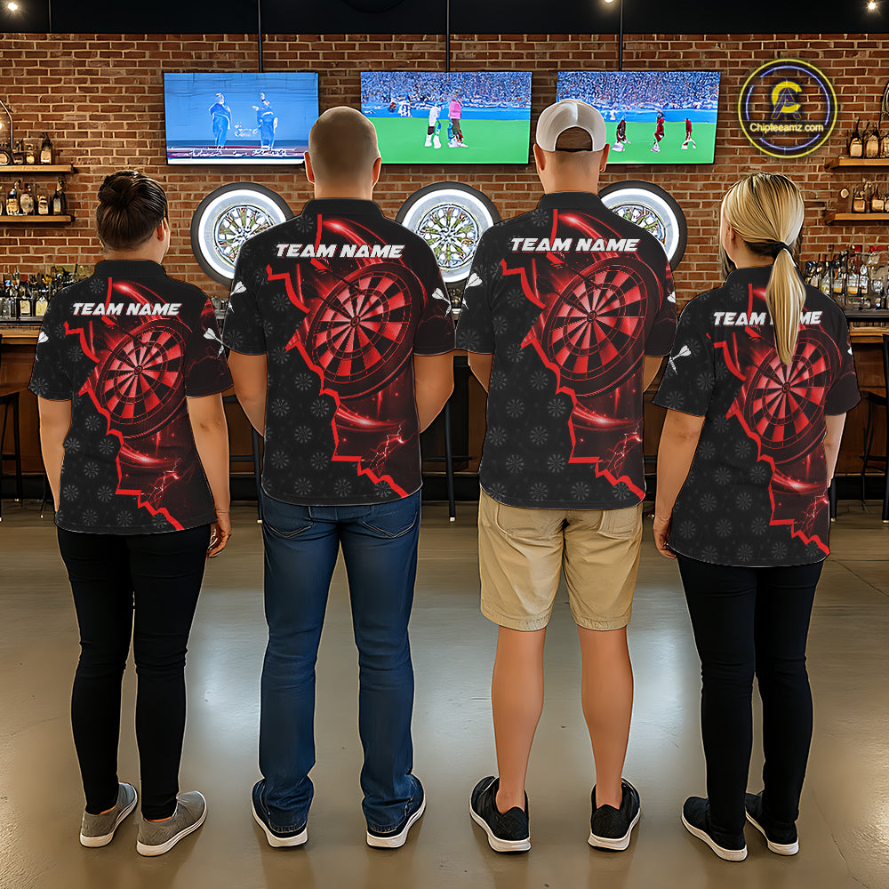 Red Dartboard Ligthning Darts Shirt For Men Custom Darts Jersey Team Polo & Quarter Zip TDM6112