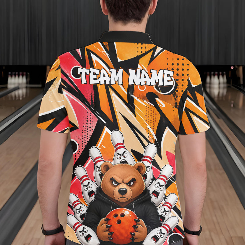 Personalized Funny Bear Graffiti Bowling Jersey For Men, Custom Bowling Team Shirts Polo & 1/4 Zip TDM6548