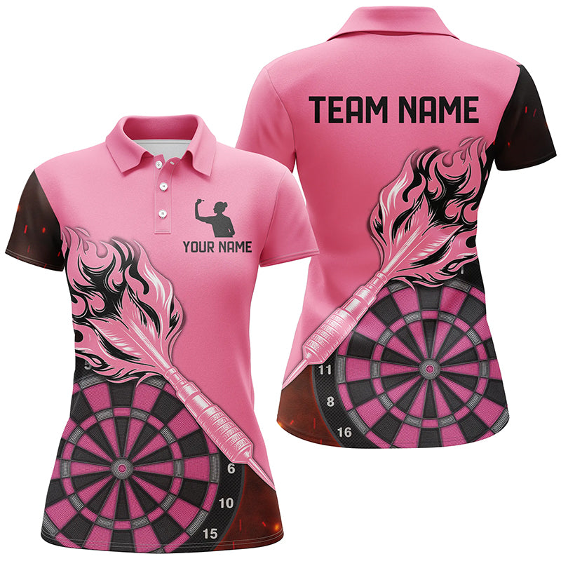 Custom Pink Darts Jerseys For Women Personalized Flame Arrow Darts Polo & Quarter Zip Shirts For Team TDM2530