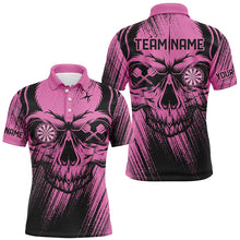 Load image into Gallery viewer, Personalized Pink Grunge Skull Darts Polo &amp; Quarter-Zip Shirt For Men Custom Cool Darts Team Jersey TDM2531
