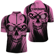 Load image into Gallery viewer, Personalized Pink Grunge Skull Darts Polo &amp; Quarter-Zip Shirt For Men Custom Cool Darts Team Jersey TDM2531