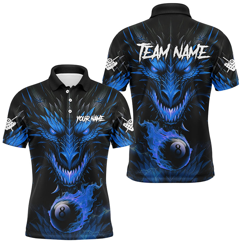 Personalized Dragon 8 Ball Fire Flame 3D Billiard Shirts For Men, Billiard League Team Jersey |Blue TDM2537