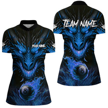 Load image into Gallery viewer, Personalized Dragon 8 Ball Fire Flame 3D Billiard Shirts For Women, Billiard League Team Jersey |Blue TDM2537