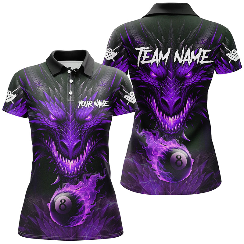 Personalized Dragon 8 Ball Fire 3D Billiard Shirts For Women, Billiard League Team Jerseys |Purple TDM2538