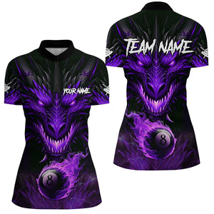 Personalized Dragon 8 Ball Fire 3D Billiard Shirts For Women, Billiard League Team Jerseys |Purple TDM2538