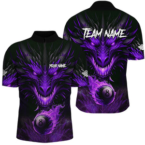 Personalized Dragon 8 Ball Fire 3D Billiard Shirts For Men, Billiard League Team Jerseys |Purple TDM2538