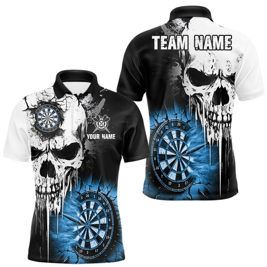 Personalized Grunge Skull Crack Wall Men Dart Shirts Custom Scary Darts League Team Jerseys |Blue TDM2785