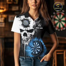 Load image into Gallery viewer, Personalized Grunge Skull Crack Wall Women Dart Shirts Custom Scary Darts League Team Jerseys |Blue TDM2785