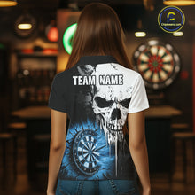 Load image into Gallery viewer, Personalized Grunge Skull Crack Wall Women Dart Shirts Custom Scary Darts League Team Jerseys |Blue TDM2785