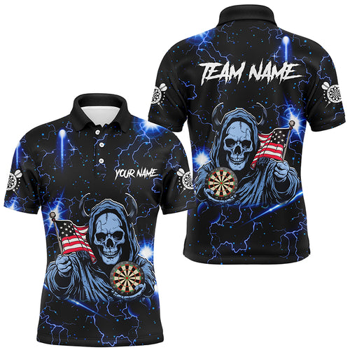 Blue Skull Thunder Lightning US Flag Custom Dart Shirts For Men, Darts League Team Jerseys TDM3017