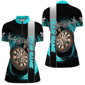 Personalized Cyan Swirl Darts Board Heartbeat Line Women Dart Shirts Custom Dart Jerseys Team Uniform TDM3023