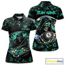 Load image into Gallery viewer, Turquoise Funny Grim Reaper 8 Ball Pool Women Billiard Shirt Custom Lightning Billiard Team Jerseys TDM5239