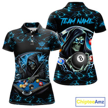 Load image into Gallery viewer, Blue Funny Grim Reaper 8 Ball Pool Women Billiard Shirts Custom Billiard Jersey Team Polo &amp; 1/4 Zip TDM5240