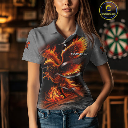 Personalized Phoenix Flame Darts Shirt For Women Custom Darts Team Jersey Polo & 1/4 Zip |Orange TDM5246